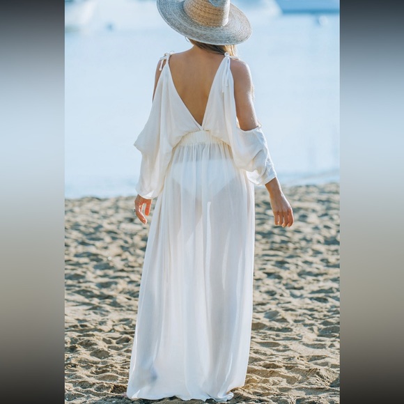 Cold Shoulder Maxi Beach Cover Up Dress Extra Large White EUC LIKE NEW - Picture 6 of 15